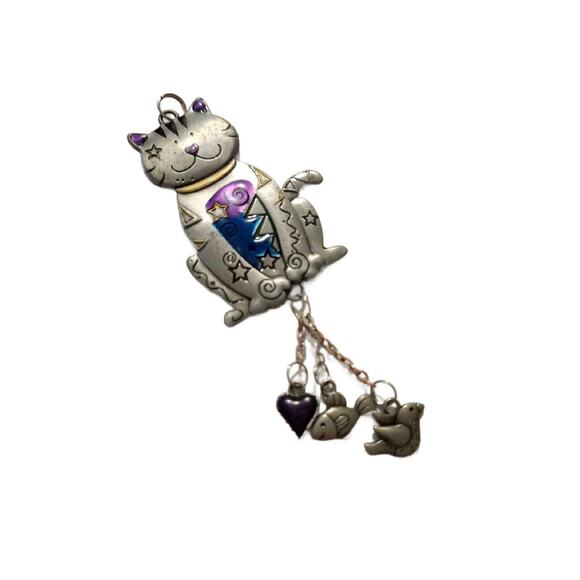 Vintage Articulated Cat Dangle Pendant with Charms by Ganz - Picture 2 of 10